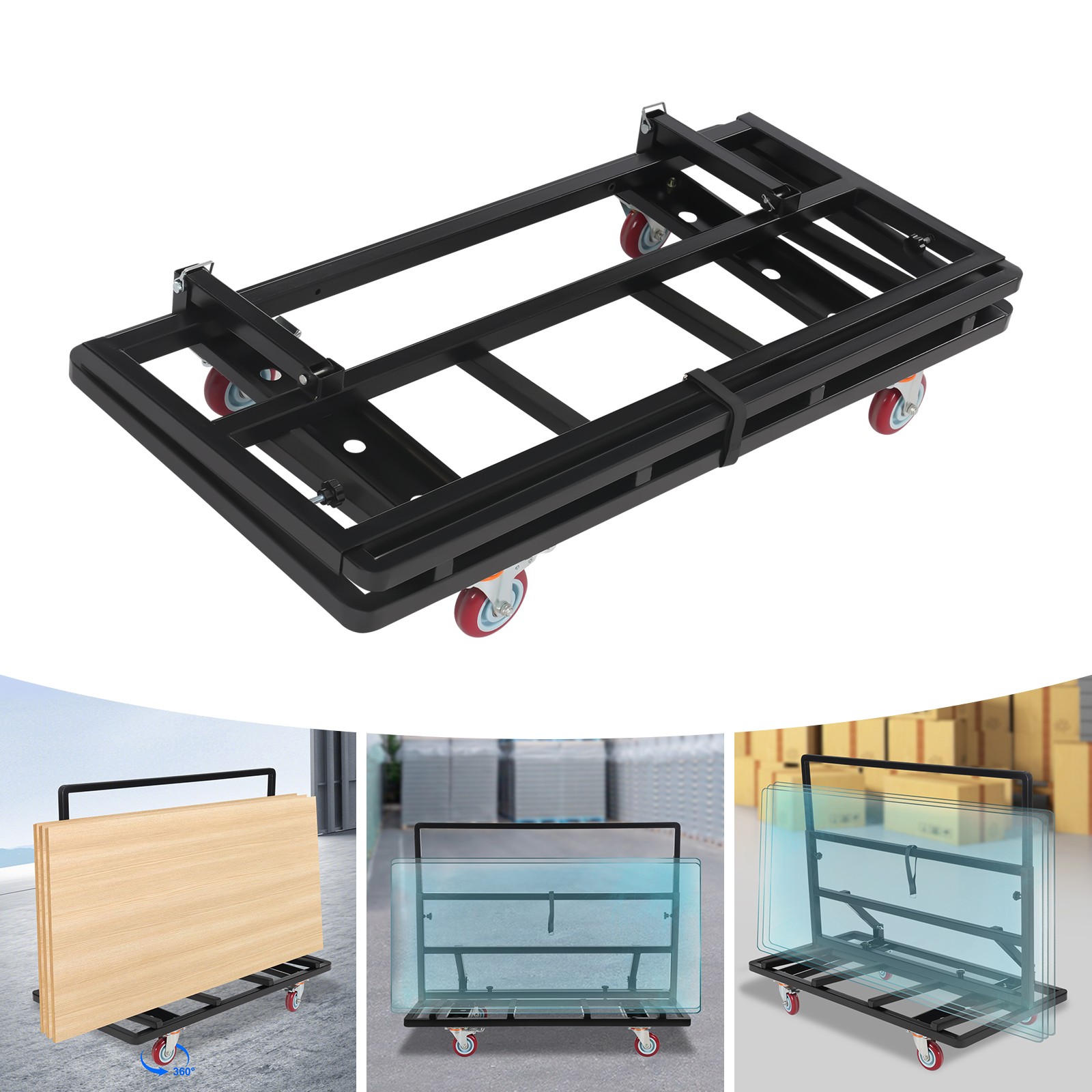 2200LBS Foldable Drywall Cart Dolly Folding Plywood Plasterboard Glass Trolley