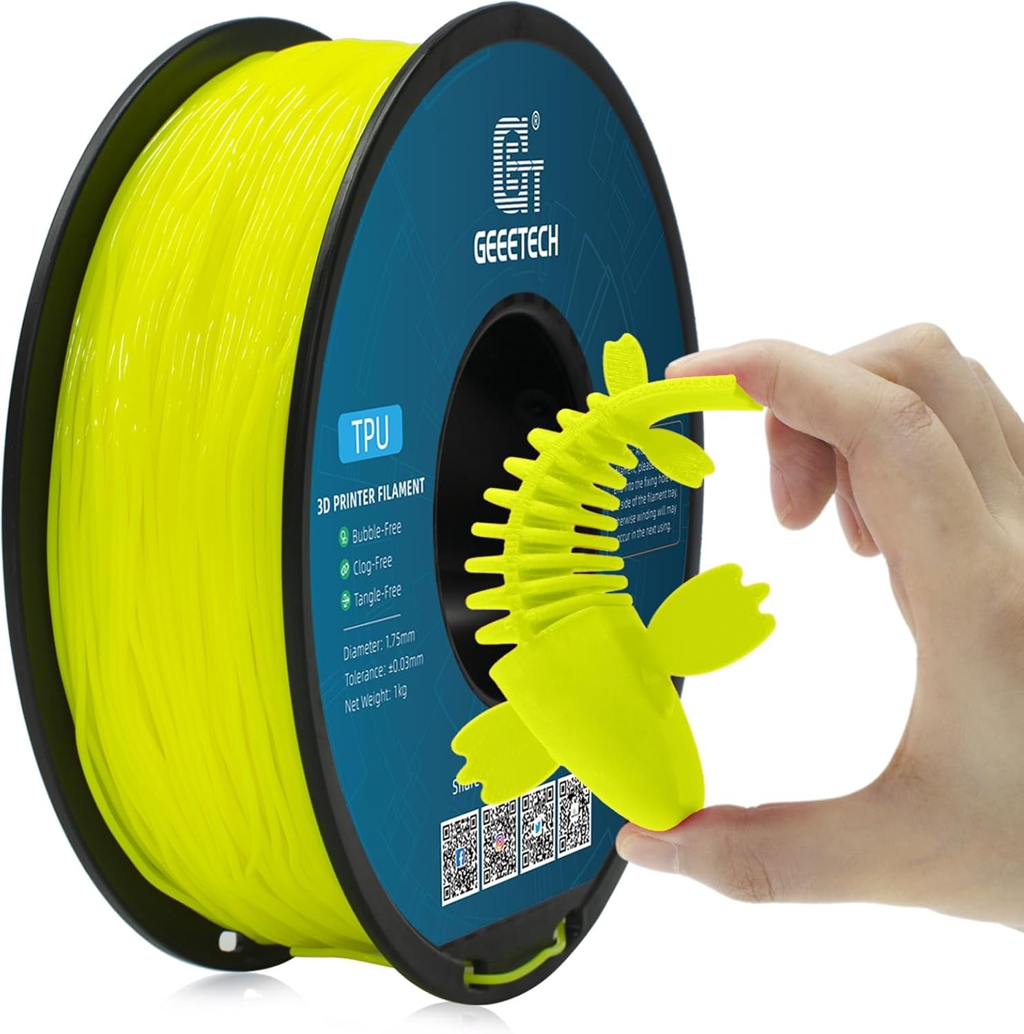 Geeetech TPU Filament 1.75mm 1kg Yellow TPU 3D Printer Filament 95A High Elastic