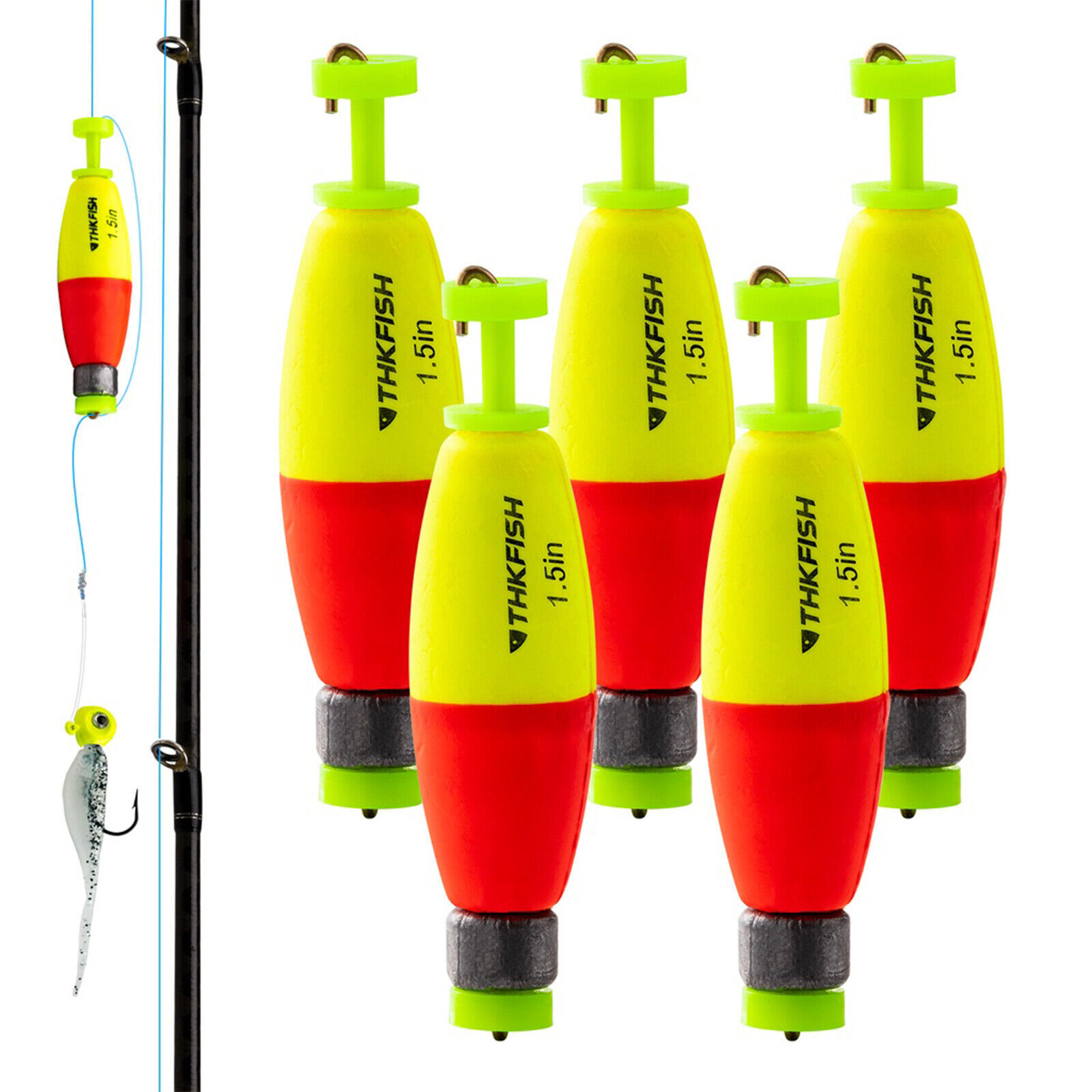 1.5in 5pcs Fishing Floats for Crappie Red/Yellow Snap-On Spring Fishing Buoy
