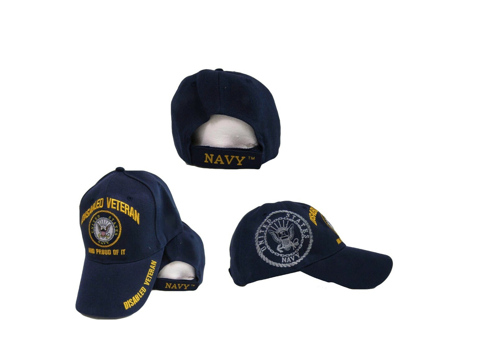 U.S. NAVY DISABLED VETERAN PROUDLY SERVED Military Ball Cap - BLUE