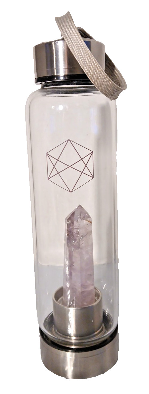 Glacce Purple Amethyst Crystal Elixir Glass Water Bottle