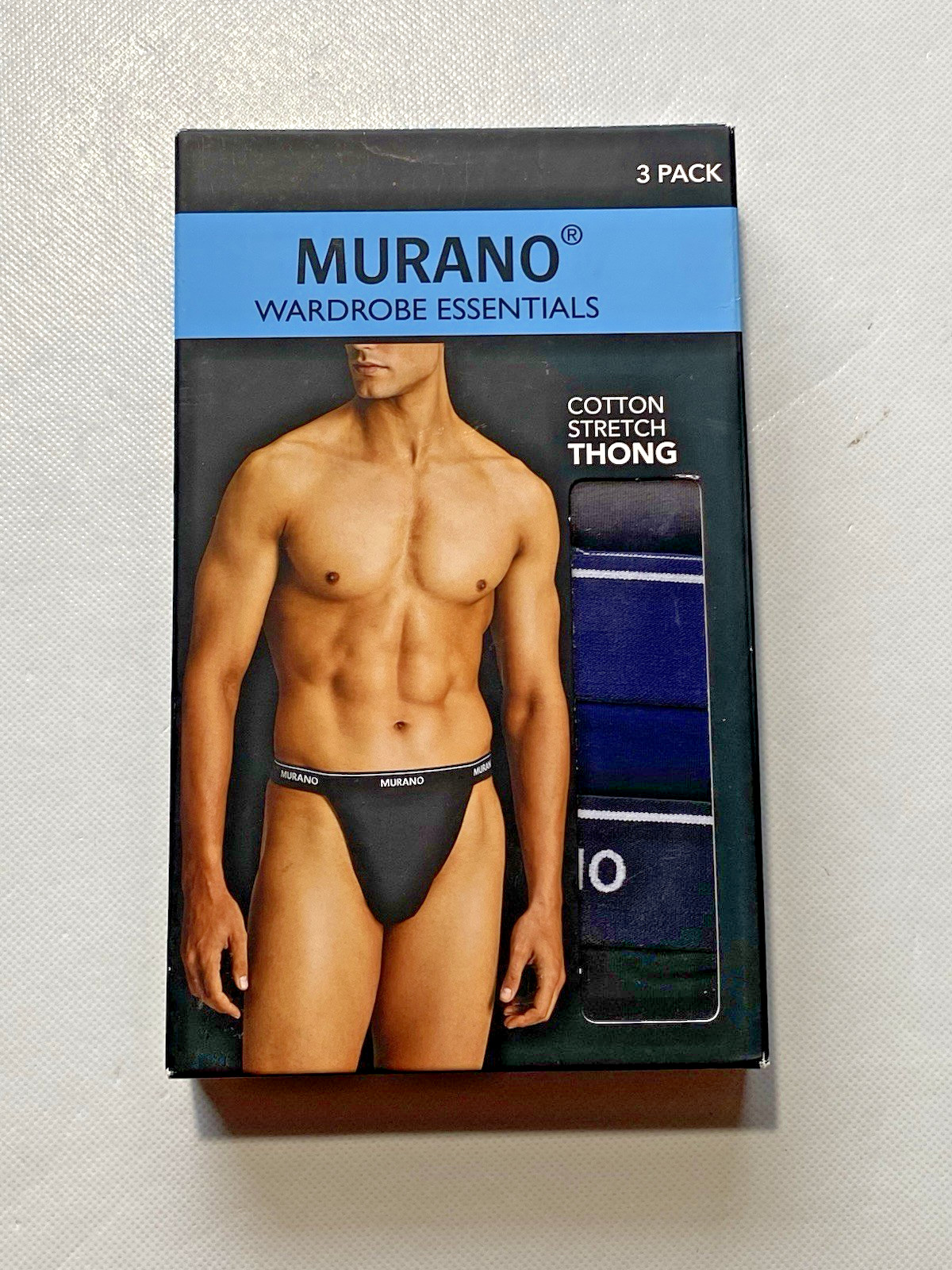 NEW Size L Men's Murano Wardrobe Essentials Thongs Cotton 3 Pack Multicolor