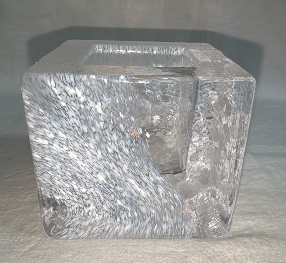 Kosta Boda Ice Block Square Clear Glass Candleholder Mid Century Swedish