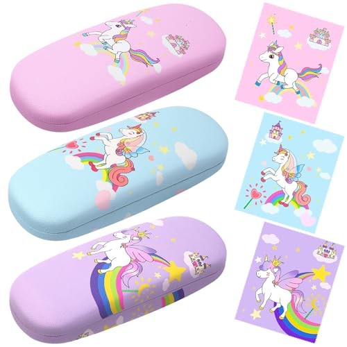 3 Pcs Cute Eyeglasses Case Hard Shell Storage Cases Unicorn Hard Clamshell