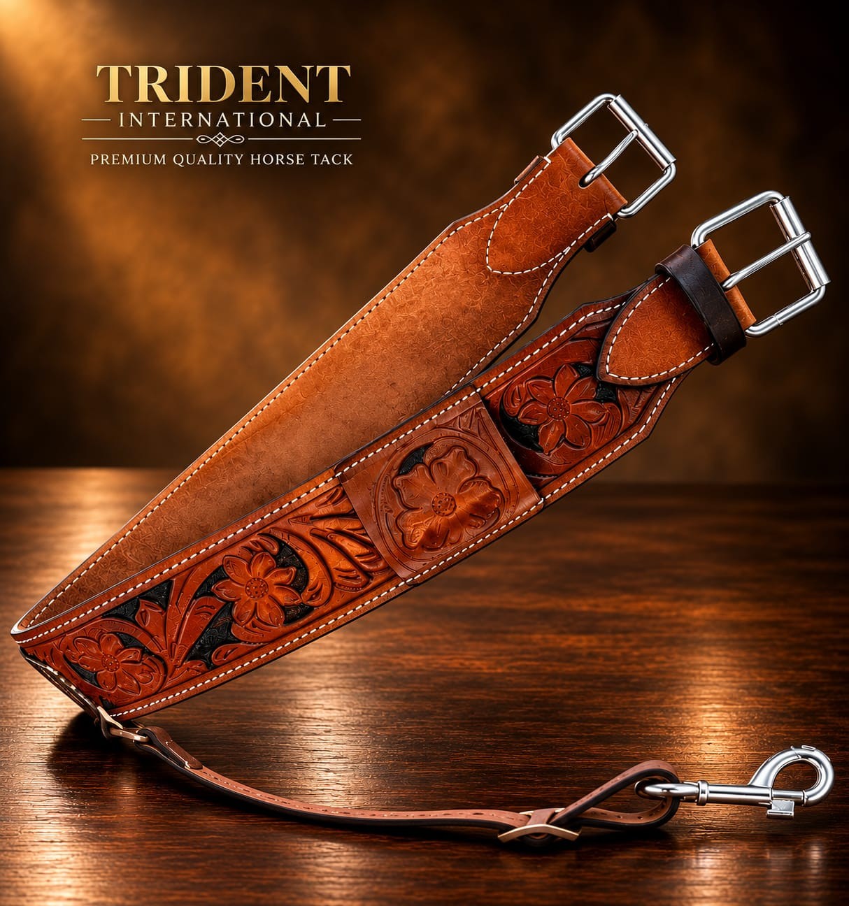 Western Floral Tooled Leather Girth For Horse Rear Flank Saddle Cinch Billets