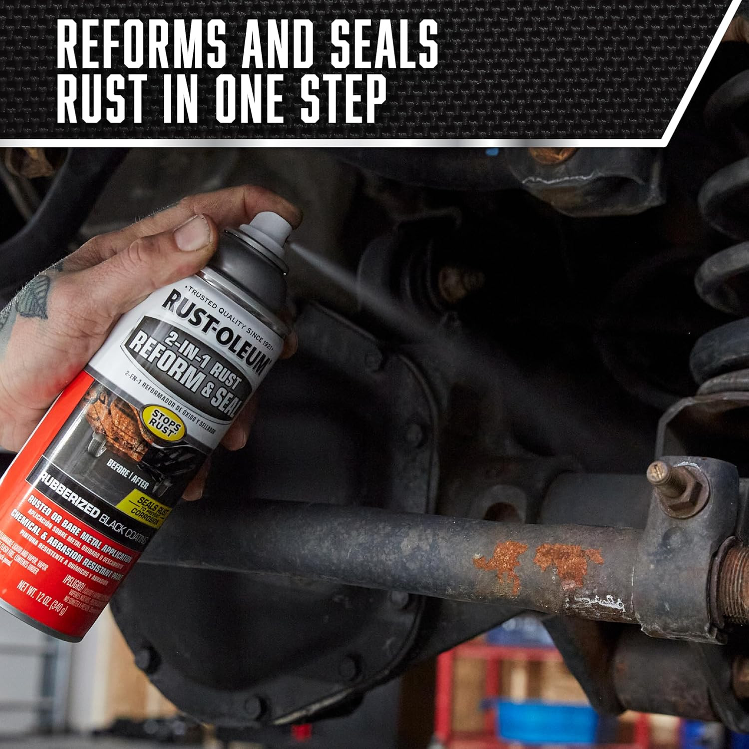 Rust-Oleum Stops Rust 2-In-1 Rust Reform & Seal Coating Spray, Black, Rubberized