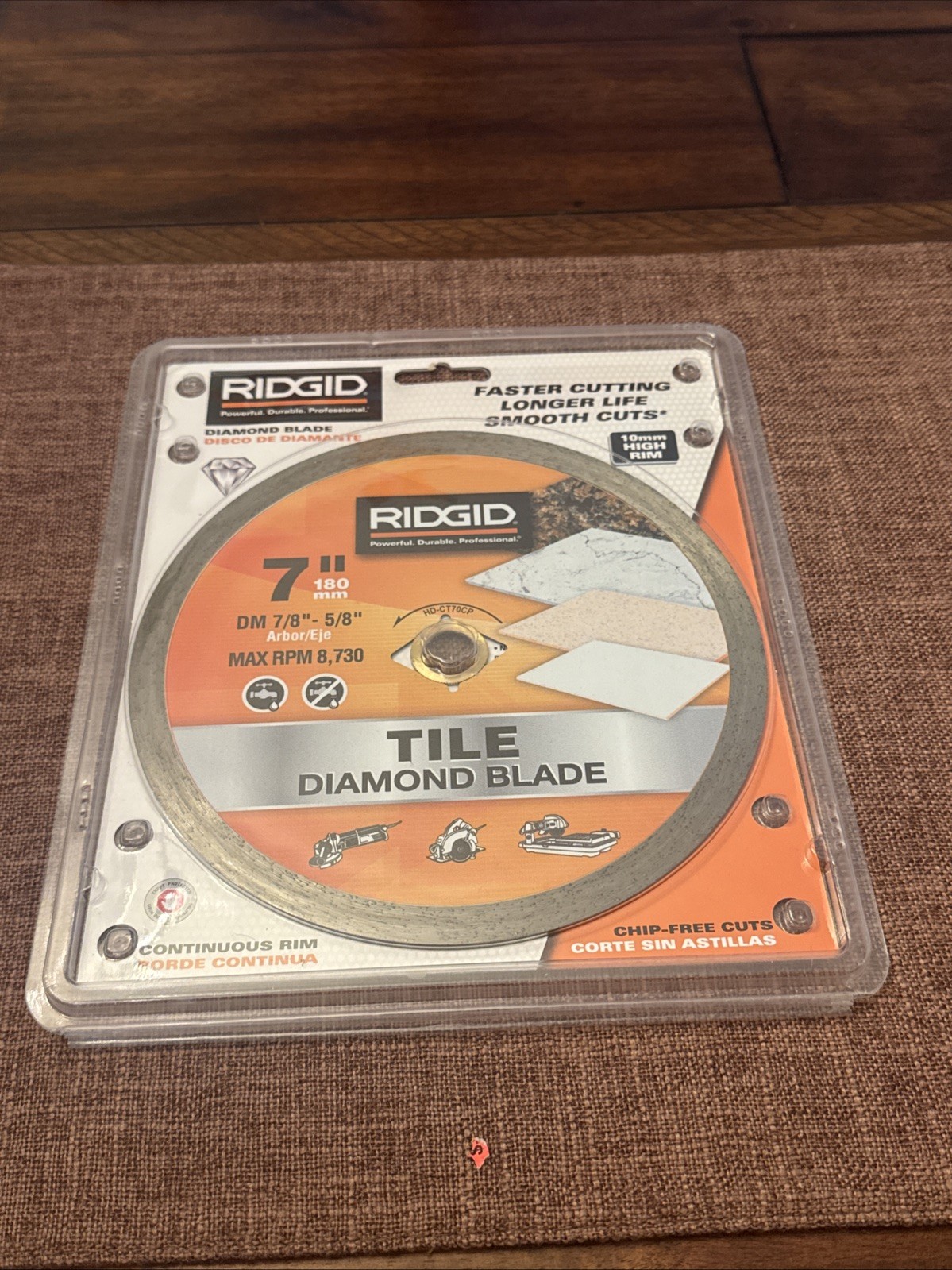 Ridgid 10mm High Rim Durable Dry/Wet Cutting 7" Continuous Diamond Blade CT70CP