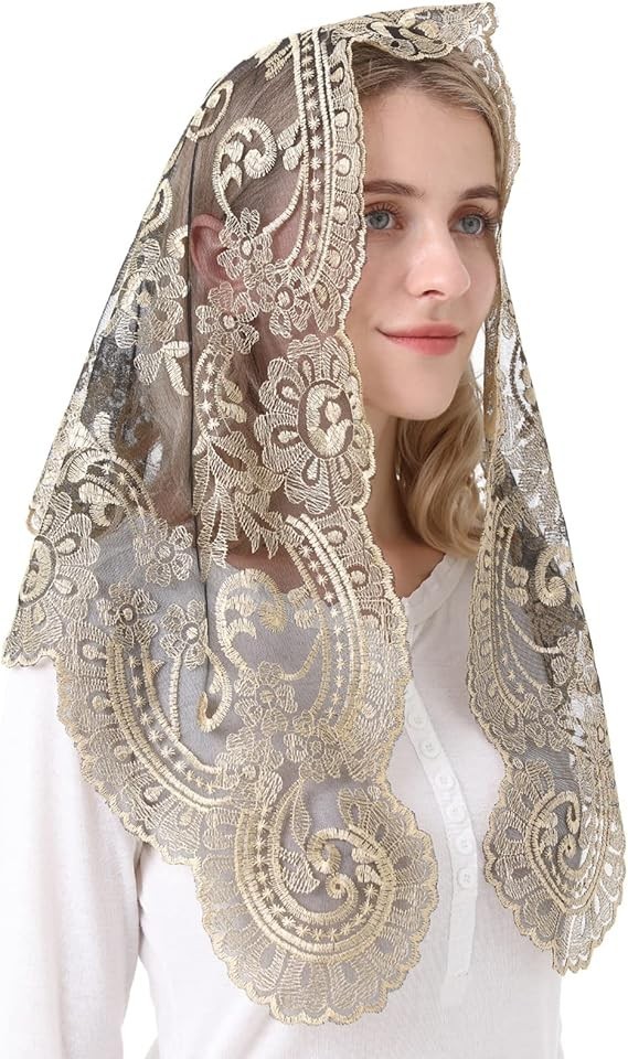 Catholic Lace Mantilla Veil Embroidery Chapel Scarf for Church Mass