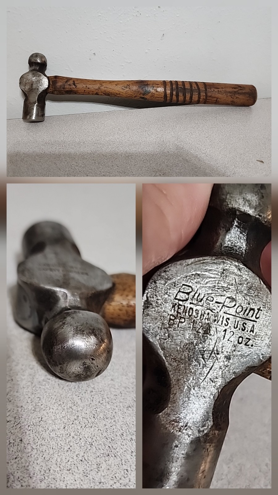 Vtg BLUE POINT BP12A 12 OZ. Head Ball Peen Hammer Kenosha Wisconsin USA