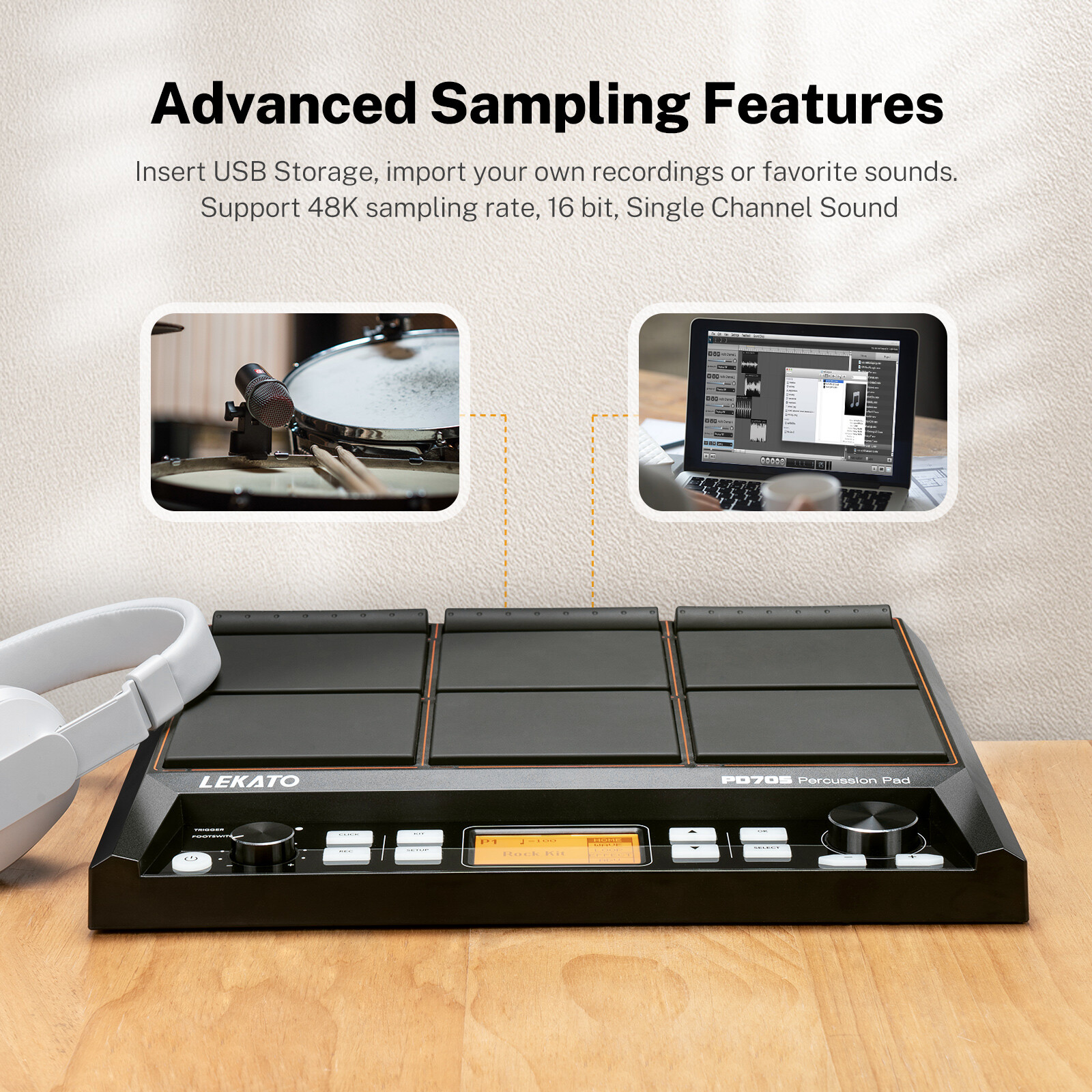 PD705 Percussion Pad 9-Trigger Sample Multipad Tabletop Electric Drum USB MIDI
