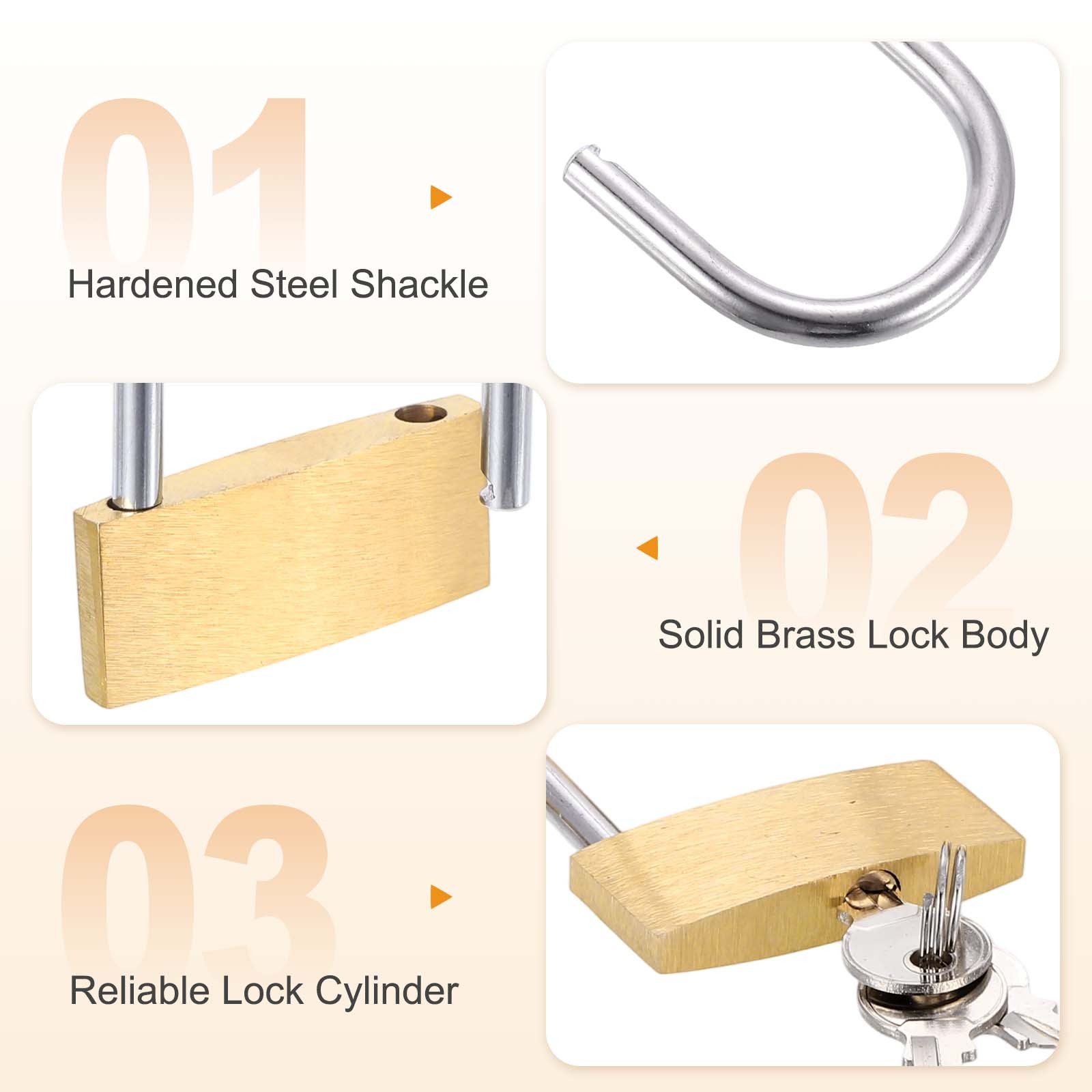 4Pcs Solid Brass Padlock with Key 1-5/8" Wide Body Small Locks Lock