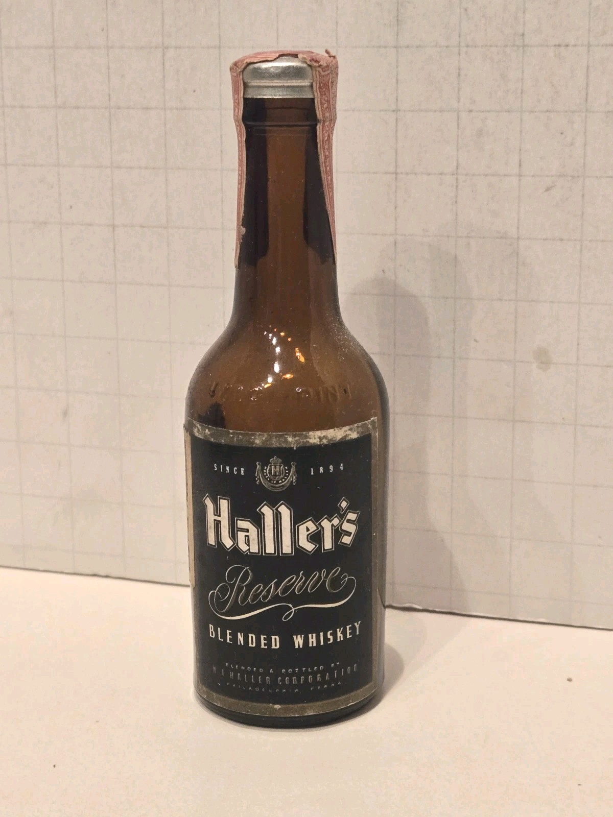 RARE 1940's Haller's Miniature Mini Whiskey Empty Glass Bottle Tax Stamp