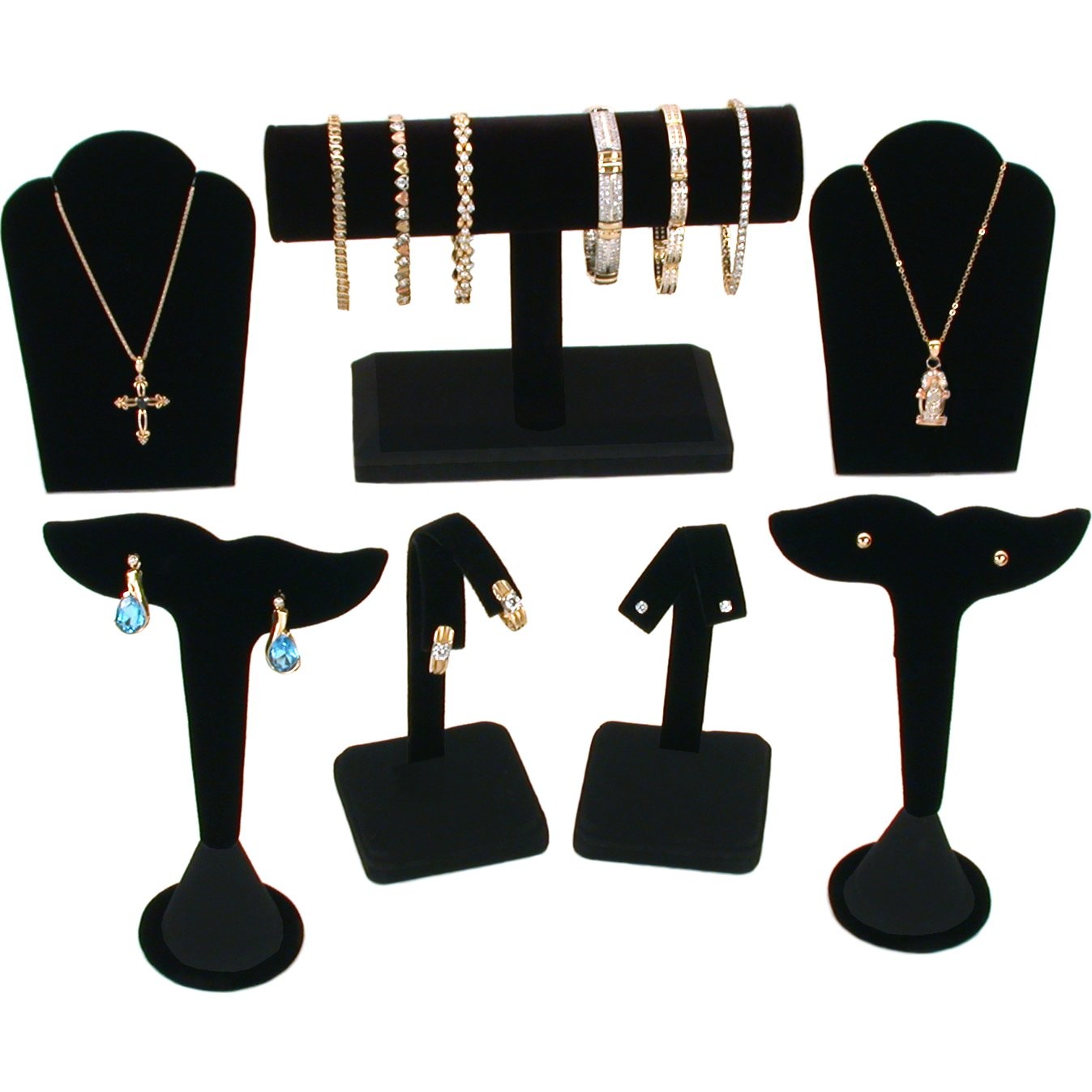 Black Earring Necklace Bracelet Displays 7 Pc Set