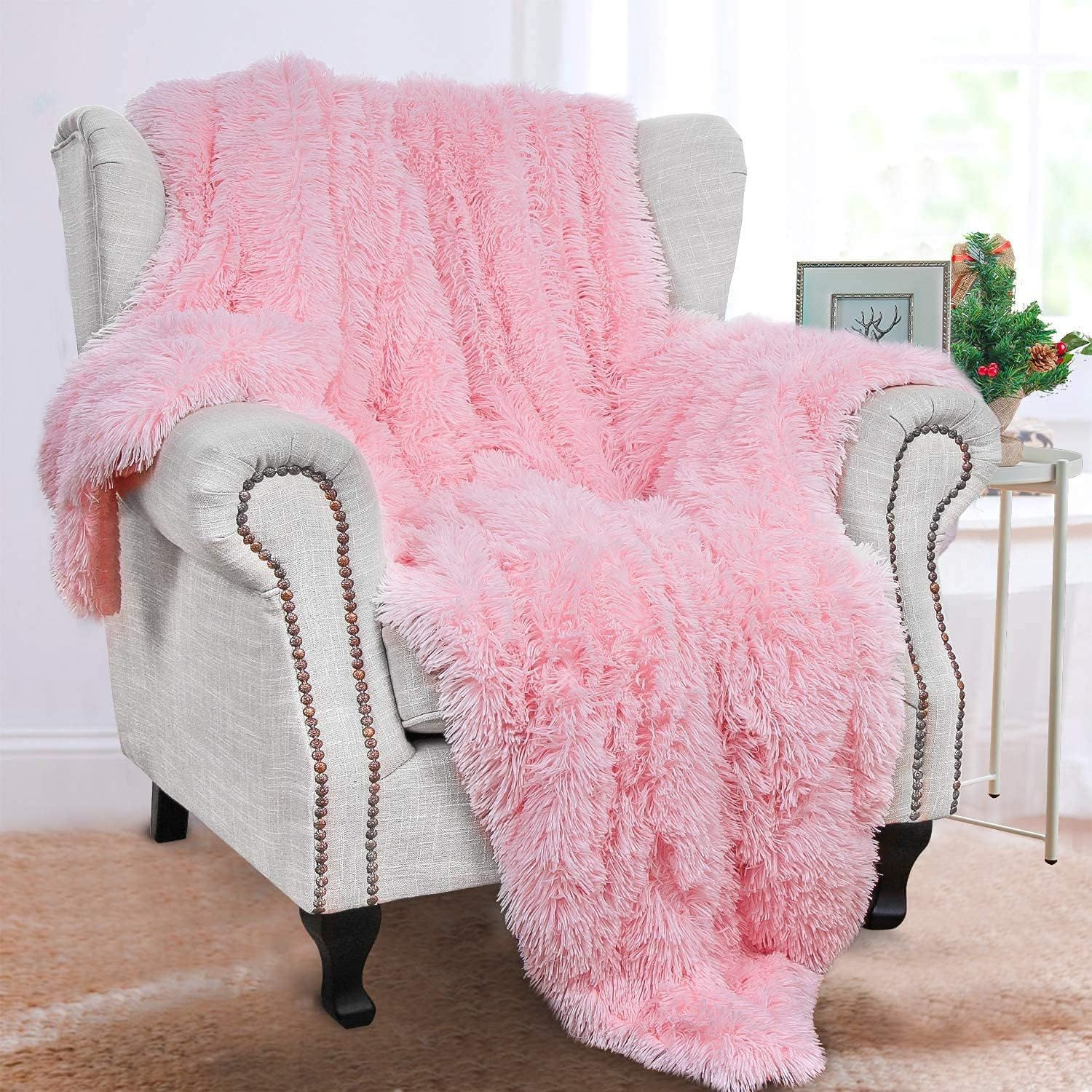 BENRON Light Pink Throw Blankets, Soft Shaggy Fuzzy - 50x60", Baby