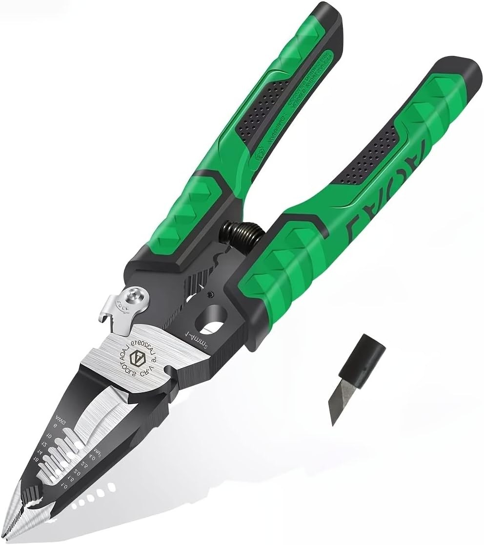9-in-1 Electrician Pliers, Wire Stripper Tool with Cable Cutter & Crimper, Needl