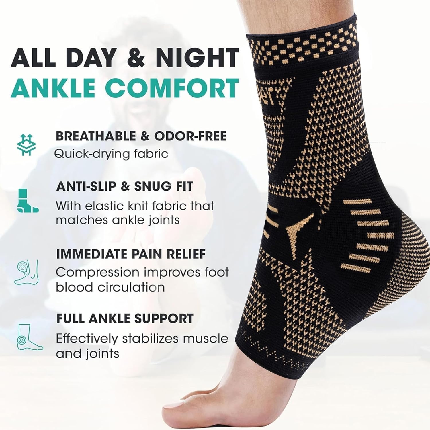 Ankle Brace for Women & Men, Ankle Compression Sleeve Support Copper Infused ...