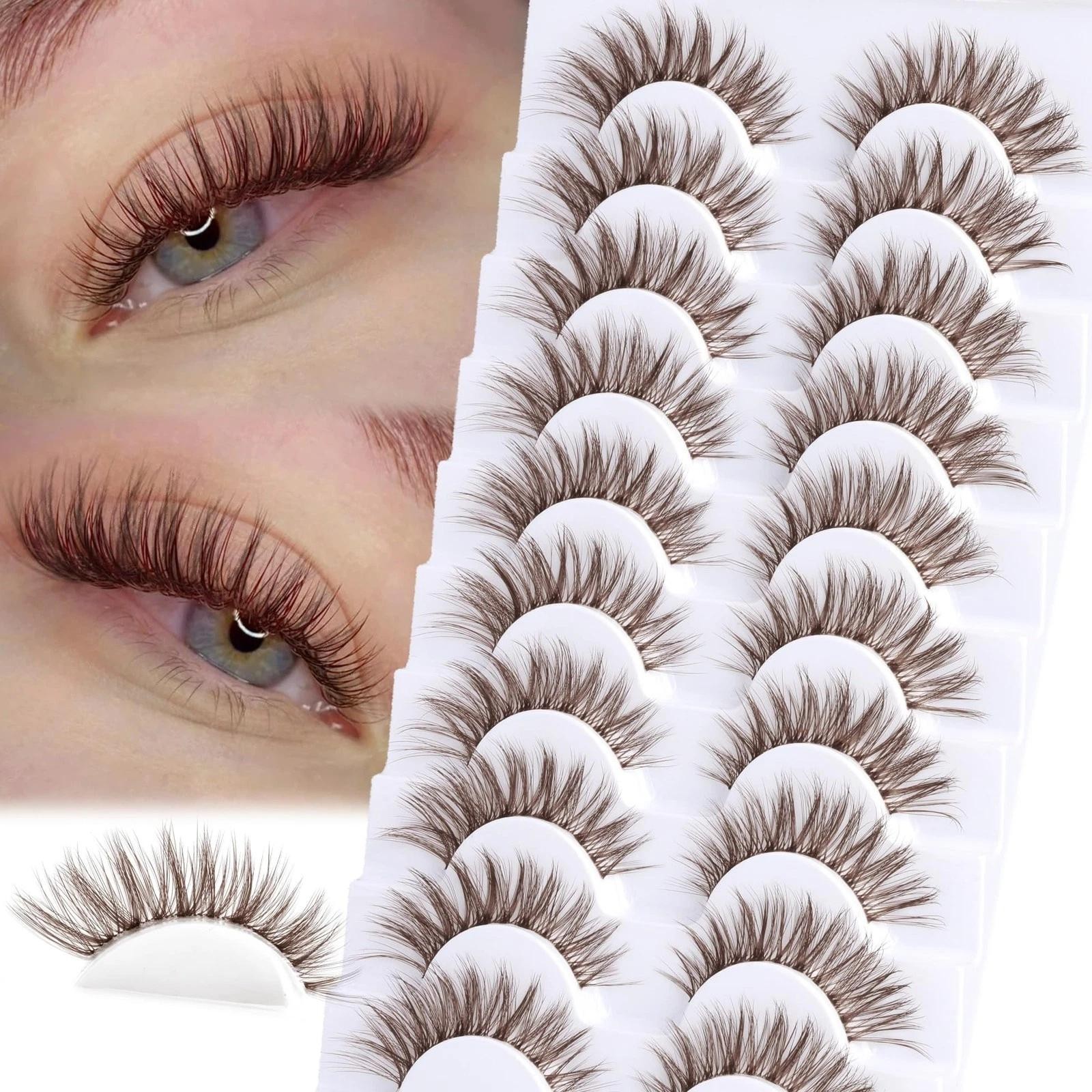 Brown Lashes Natural Look False Eyelashes Wispy 10 Pair (pack of 1), Black