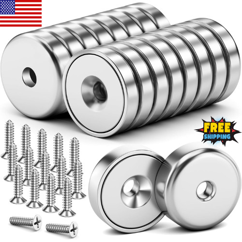 16Pack 40LBS Strong Magnets with Holes, Round Cup Magnets with Screws for Wall M
