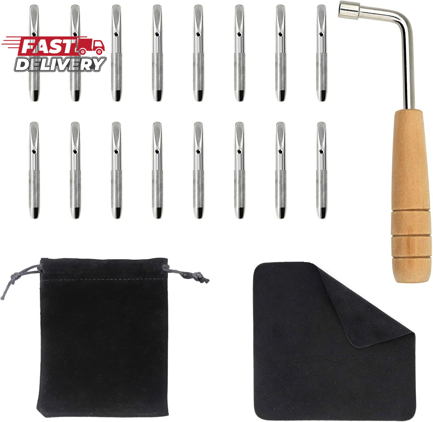 16 PCS Tuning Pin with L-Shape Wrench Gooseneck Hammer Lever and Dust Free Cloth
