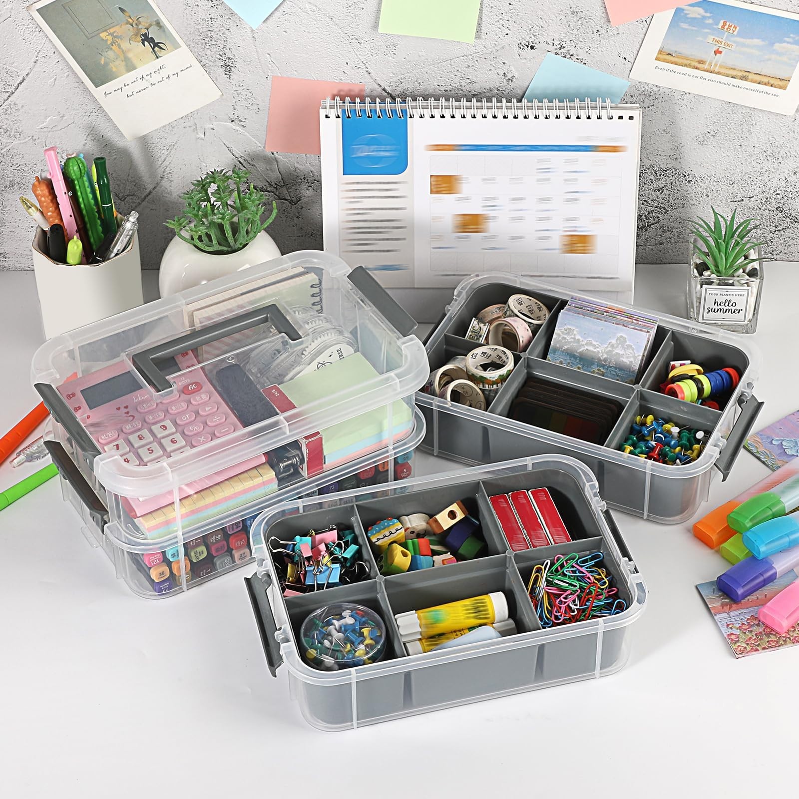 4-Tier Stackable Plastic Storage Bins with Lids & Handle - Clear Organizer for C