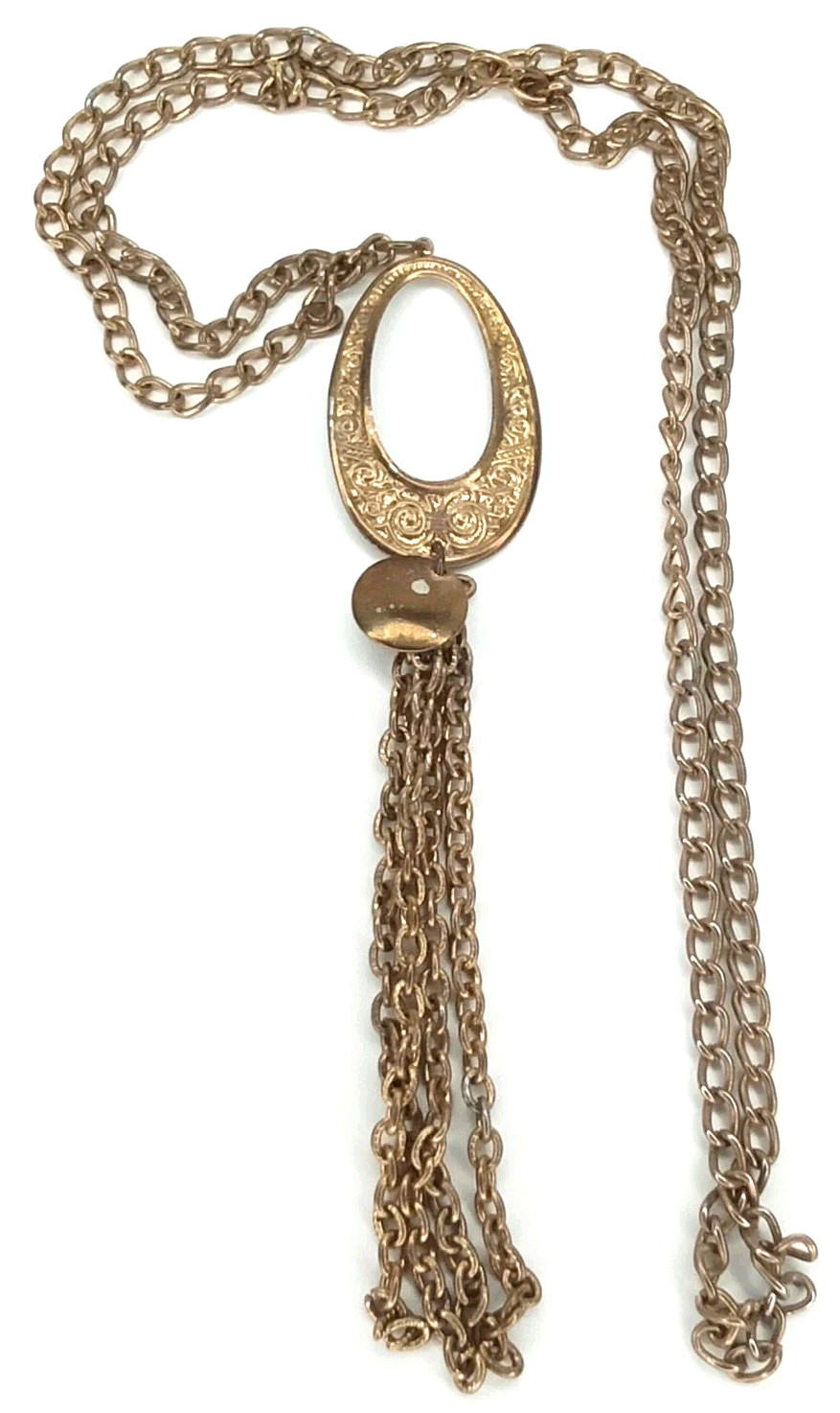 Long Gold Tone Tassel Pendant Necklace Statement Vintage Costume Jewelry