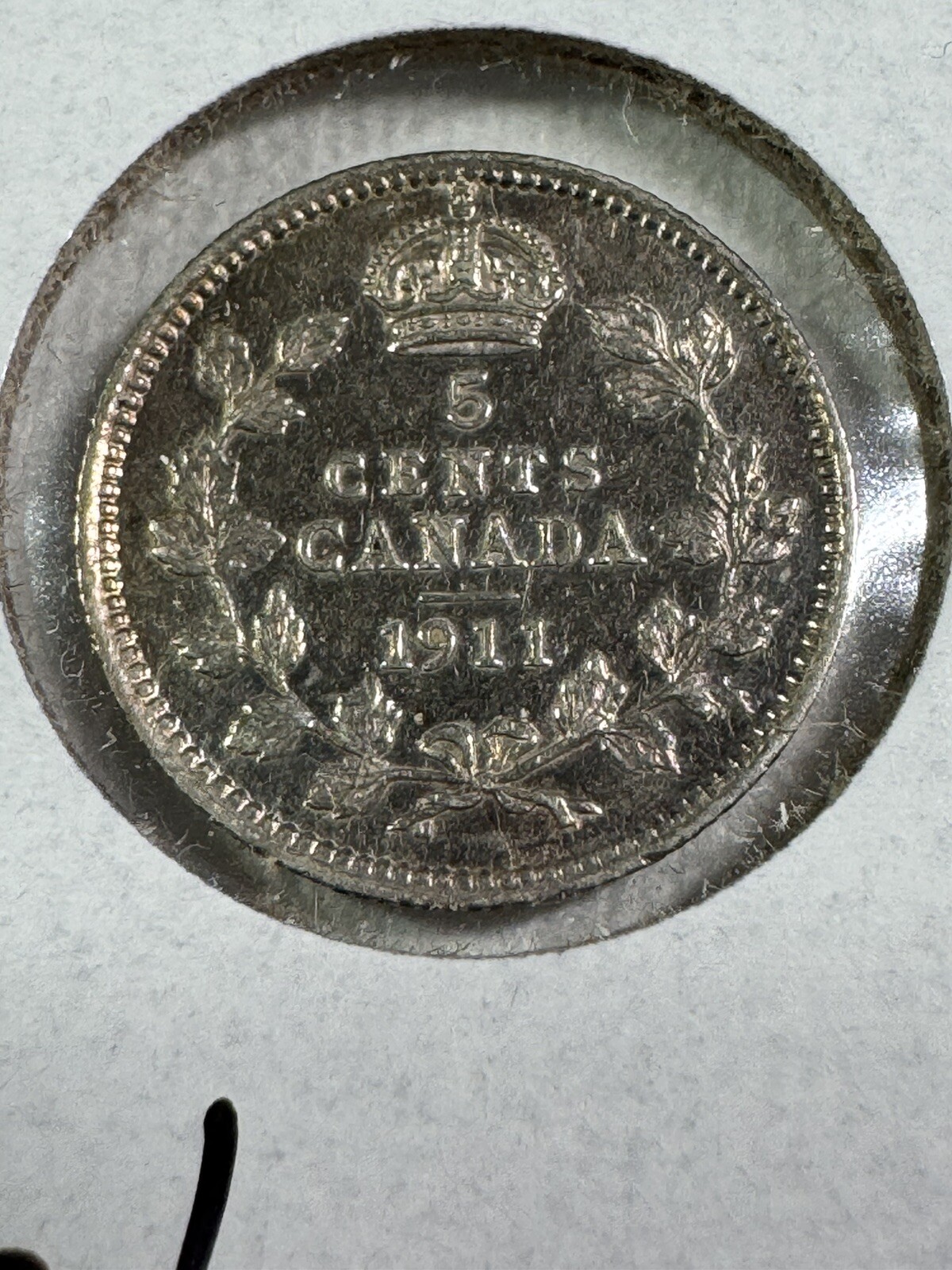 1911 Canada 5 Cents Small Silver Coin Cleaned