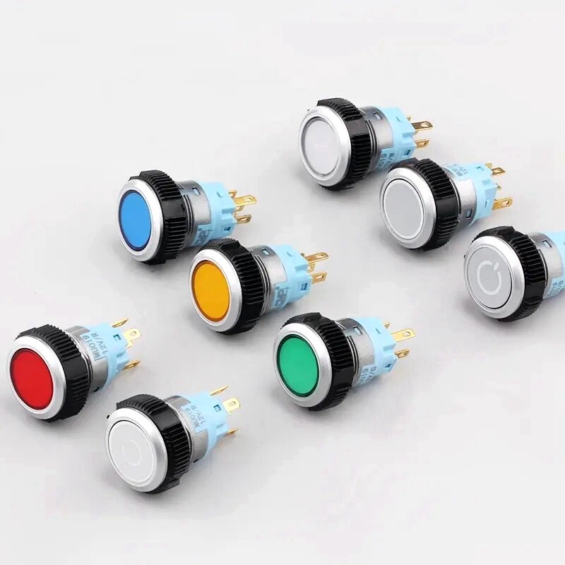 19mm Tri-color LED Black Plastic 2NO 2NC5A 250V Ring LED IP67 Push Button Switch