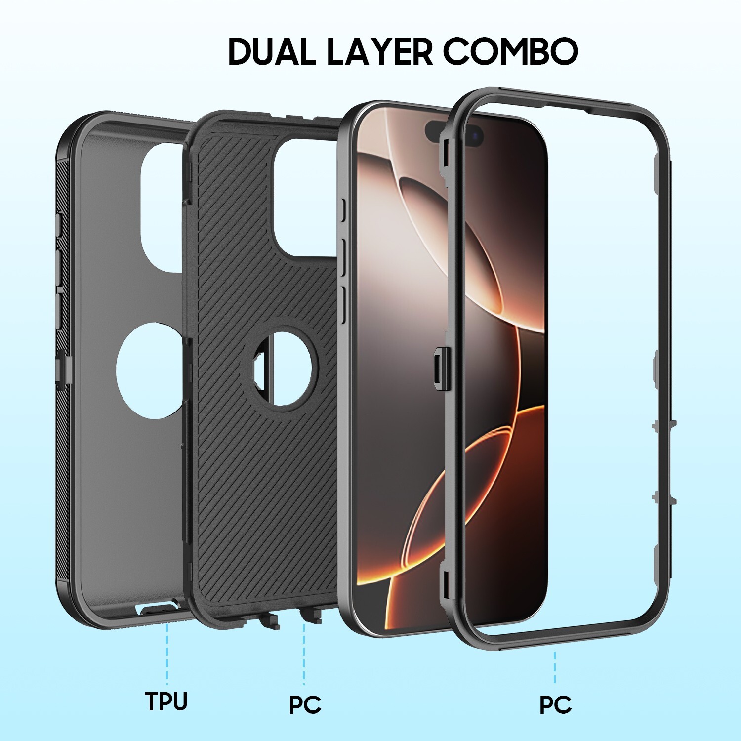 for iPhone 16 PRO MAX (screen 6.9") Rugged Triple Layer TPU and PC Lined Case