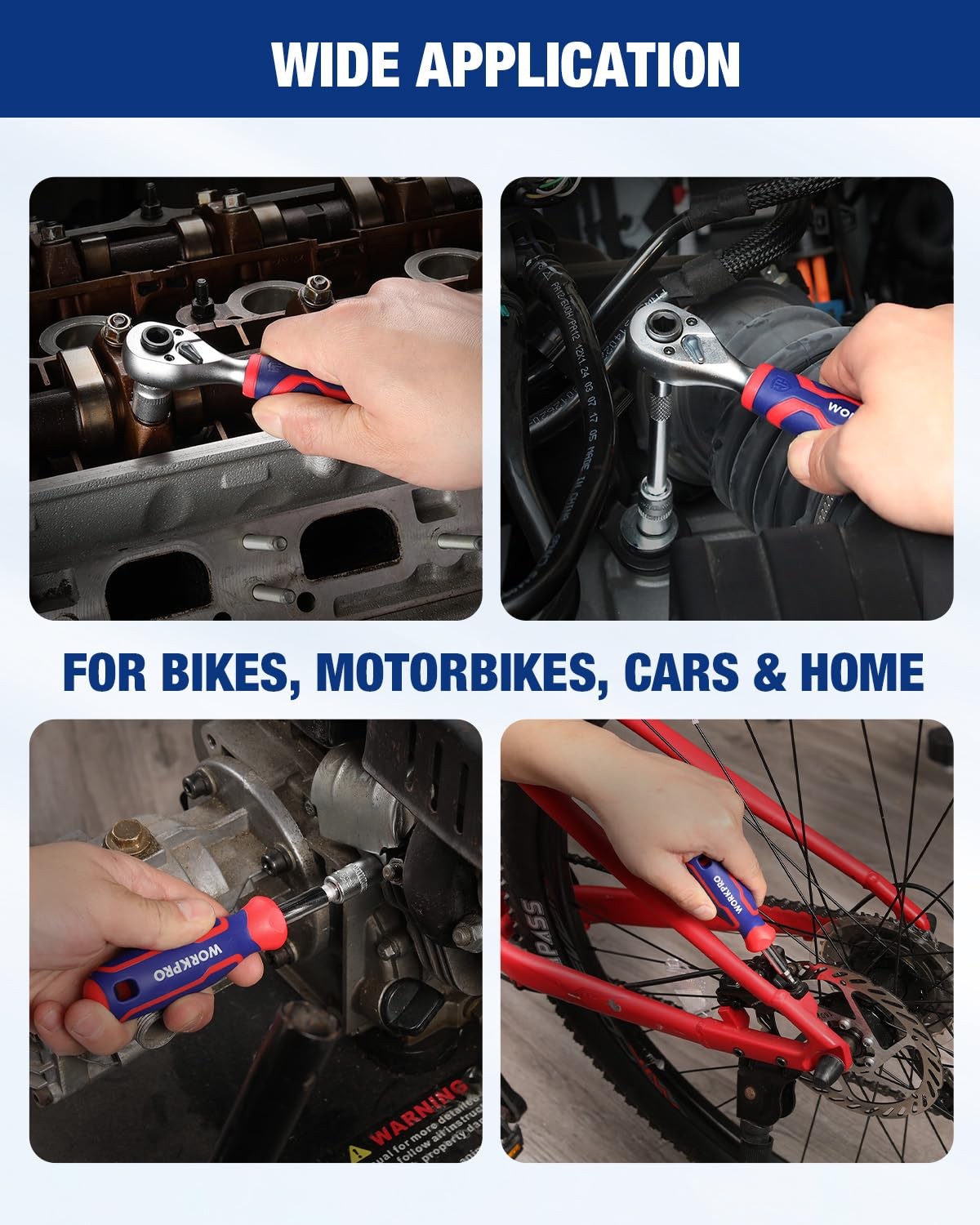 WORKPRO 34 PCS 1/4" Drive Mini Socket Ratchet Wrench Set, Blue, Red, Silver