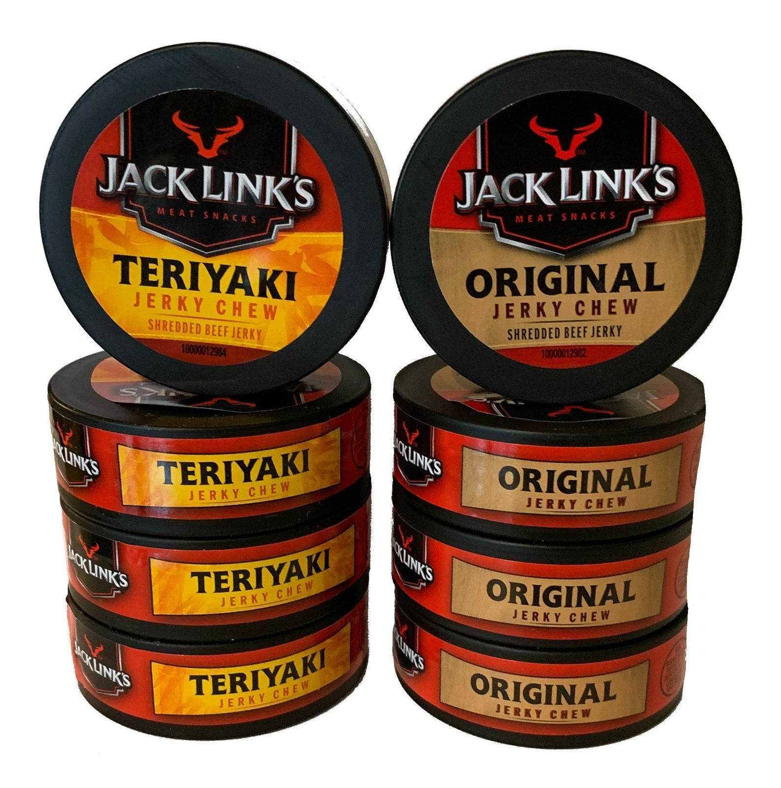 Jack Links Original and Teriyaki Jerky Chew Bundle 4 Cans Each Flavor