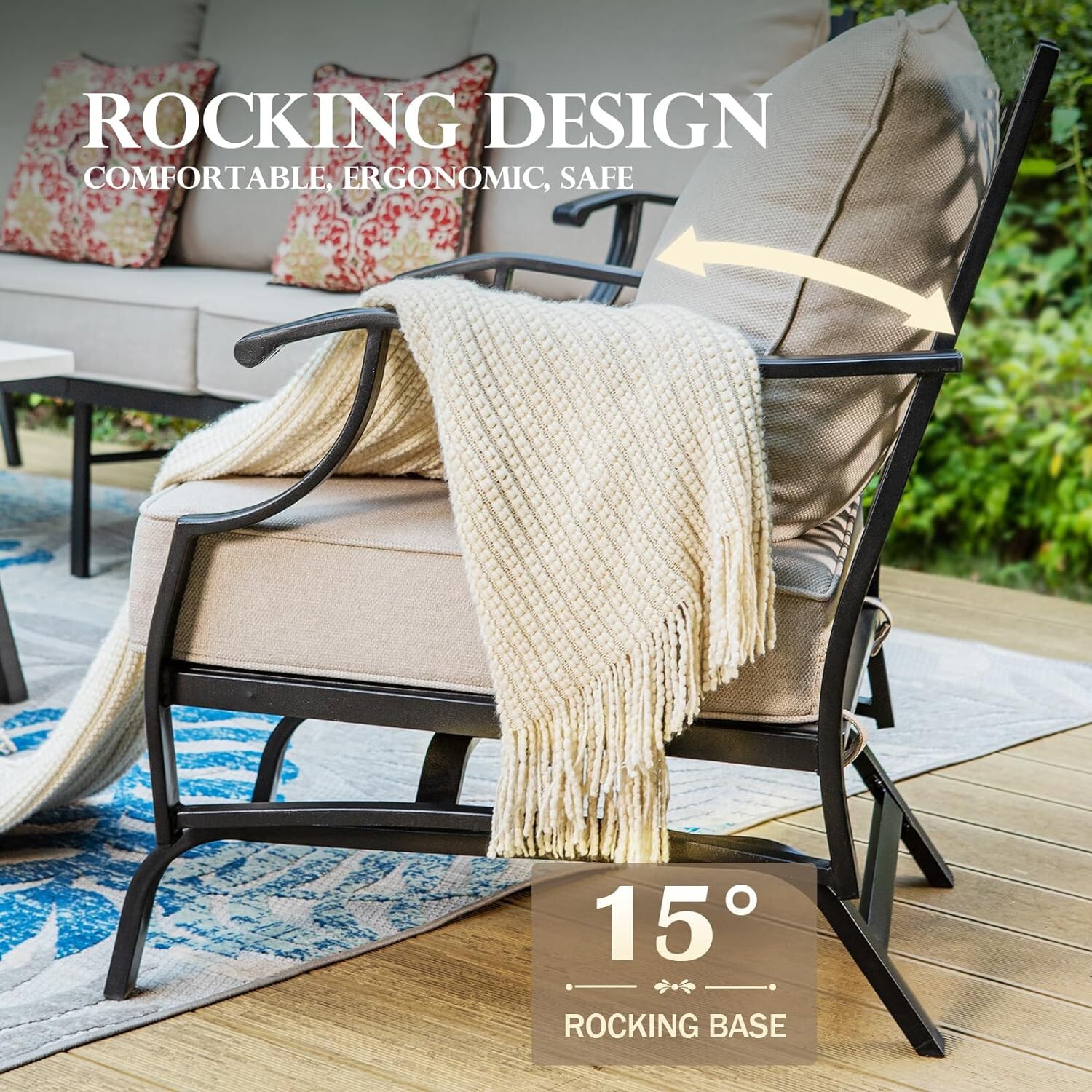 5 PCS Patio Furniture Set Outdoor Conversation Set w/2 Metal Chairs for Backyard
