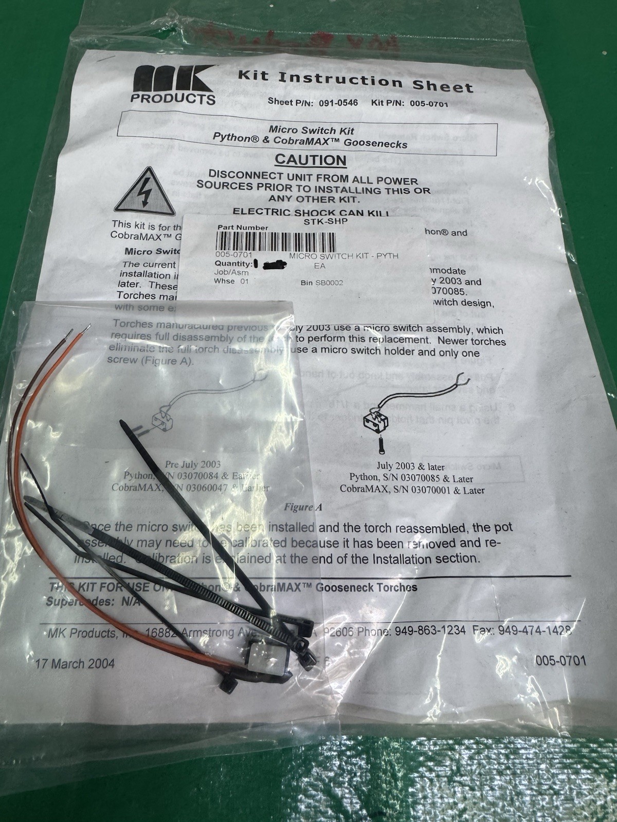 0050701 Micro switch Assembly MK PRODUCTS Cobramatic NEW