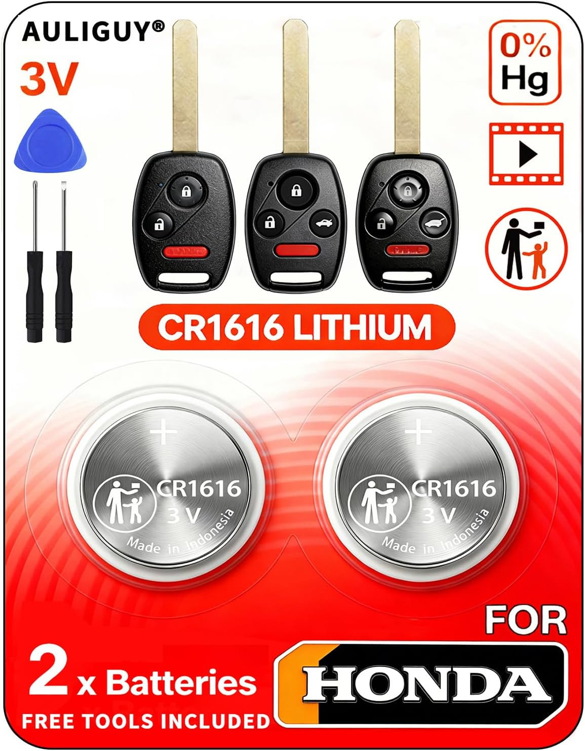 CR1616 Key Fob Battery for Honda Accord Civic CR-V Pilot Odyssey 2003-2017