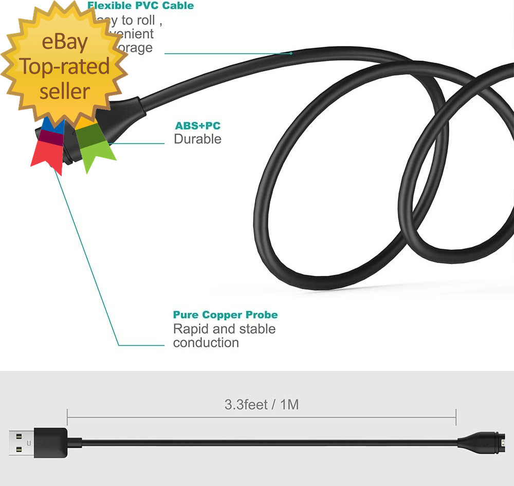 Charger Cable Compatible with Garmin Watch - 2 Pack - 1M