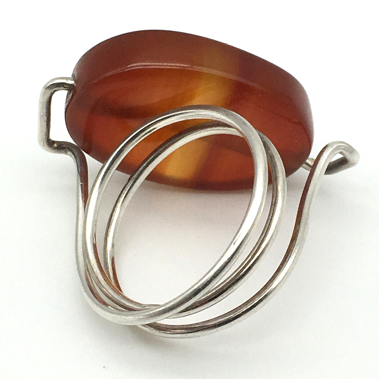 925 Sterling Silver Wire Polished Oval Amber Handcrafted Ring Size 8