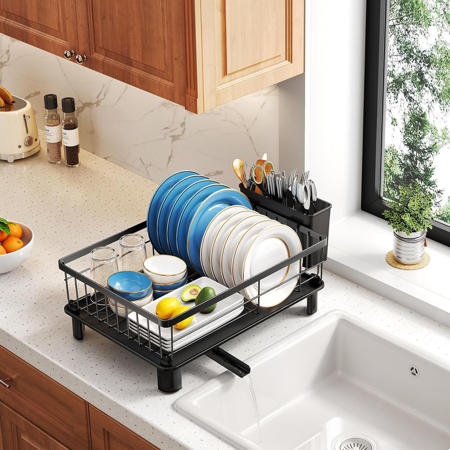 Dish Drying Rack - Space-Saving Dish Rack for Kitchen Counter, Stainless Steel D