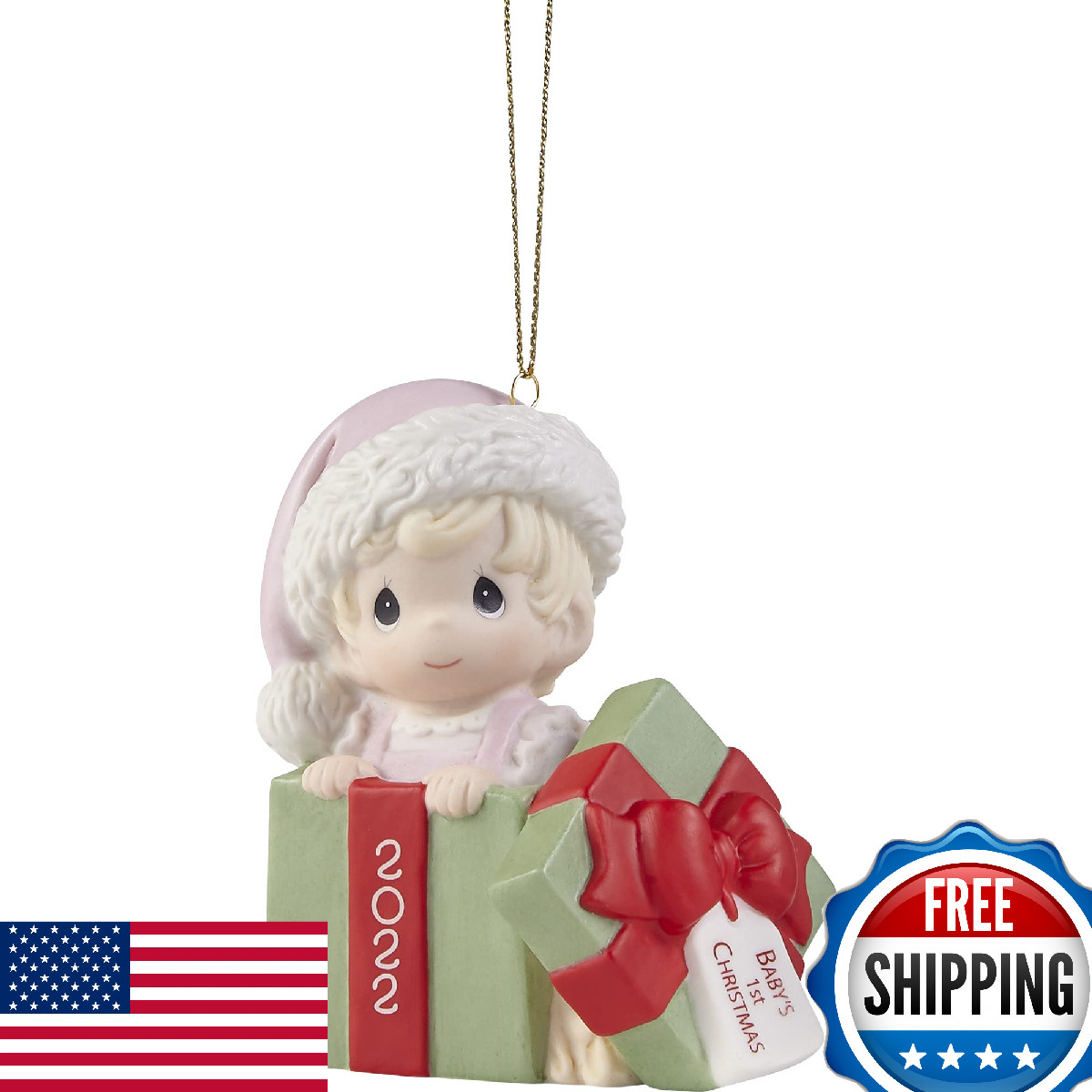 Precious Moments Baby’s First Christmas 2022 Girl Bisque Porcelain Ornament
