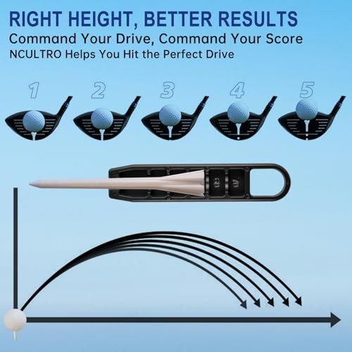 Golf Tee Height Setter Tool with 6 Adjustable 2 golf tee setter - black