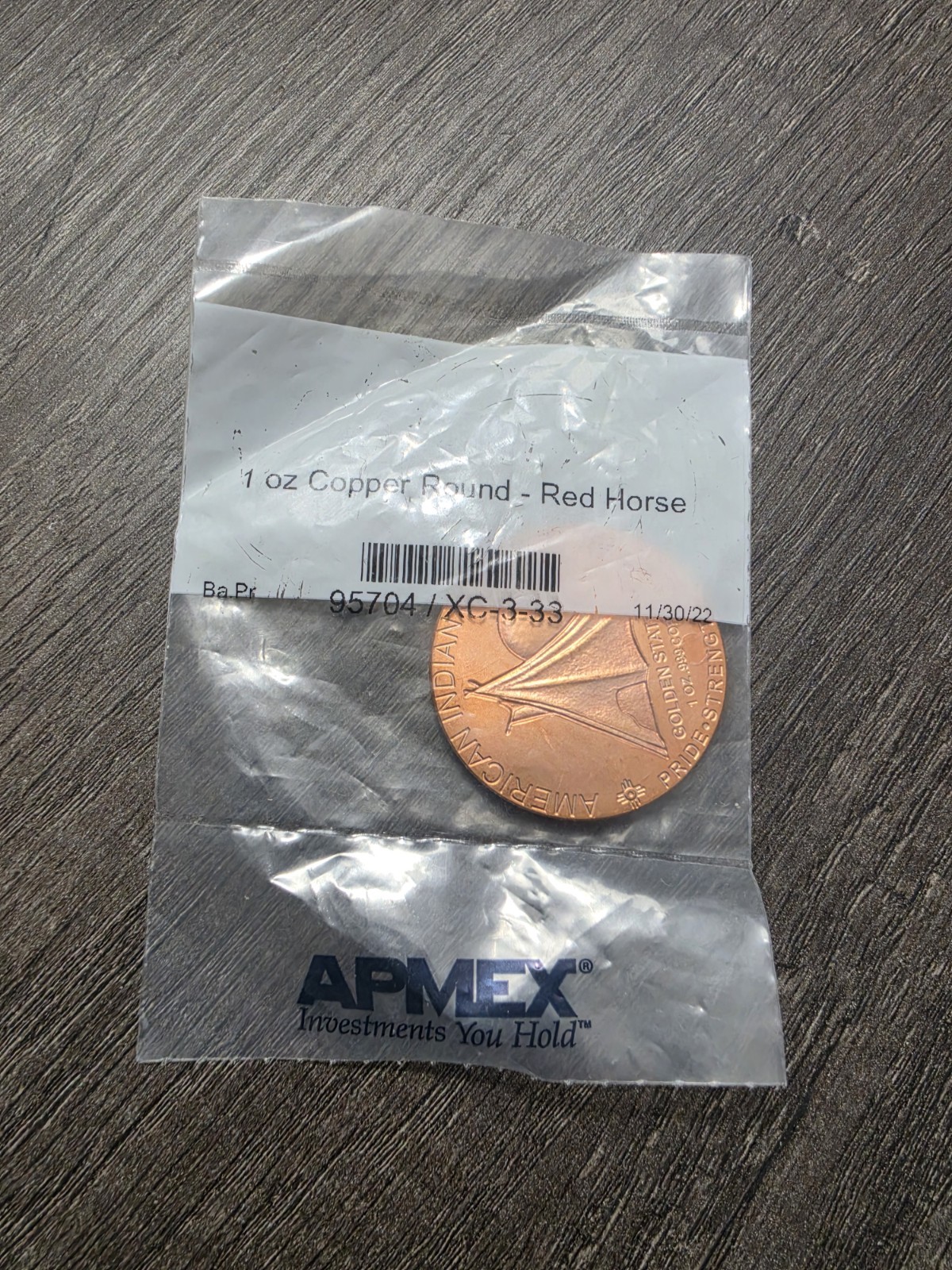 American INDIAN  Series  "RED HORSE"  1 oz. Copper Round  #1  NEW REVERSE