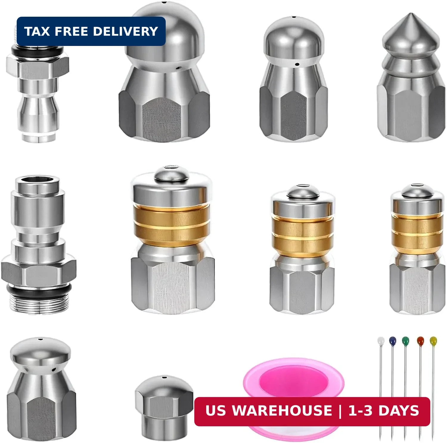 10pcs Sewer Jetter Nozzle Kit with 1/4" & 3/8" NPT Quick Connectors,with 50 Need