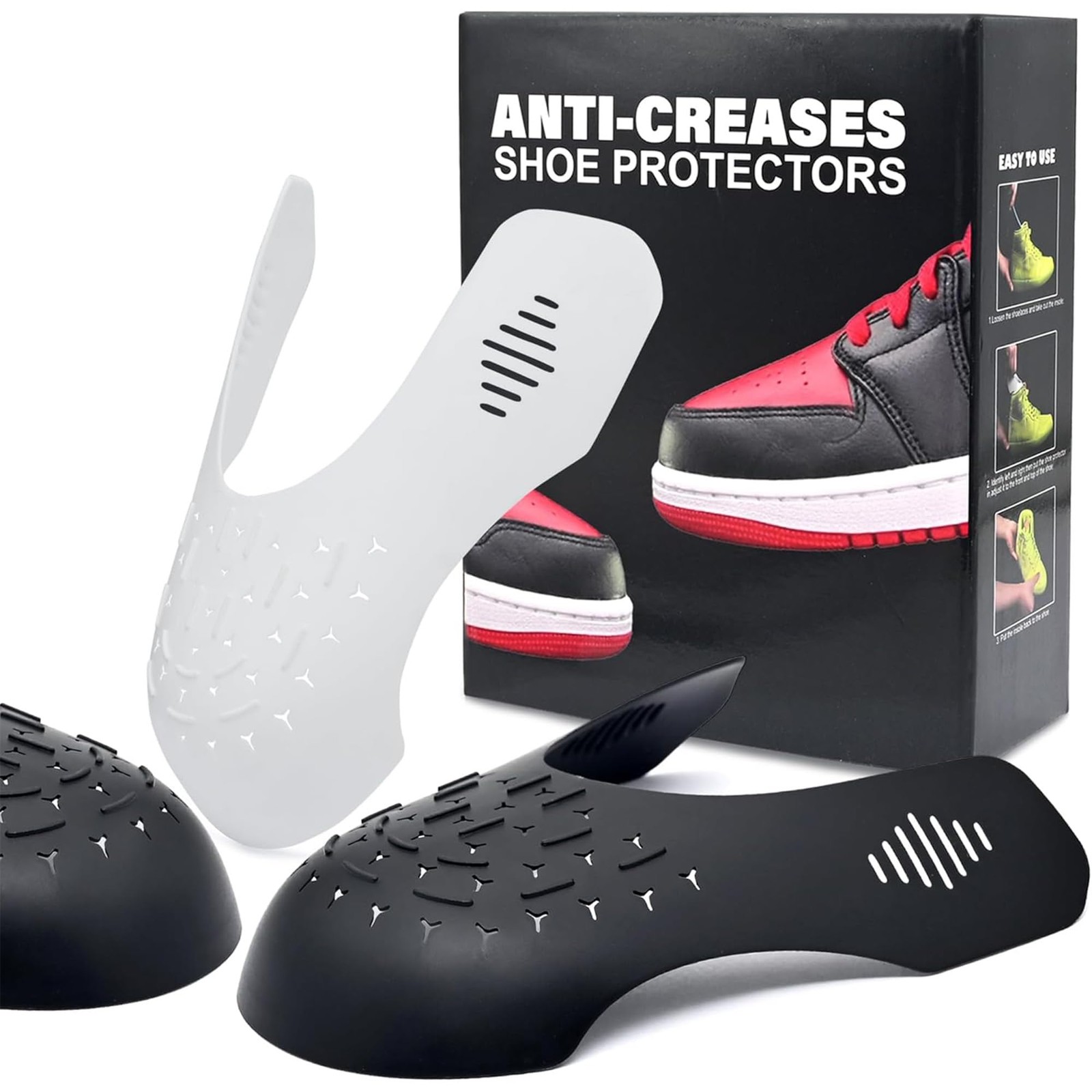 TUPEED 4 Pairs Shoe Crease Preventers, Anti Men's US Size 7-12, Black & White