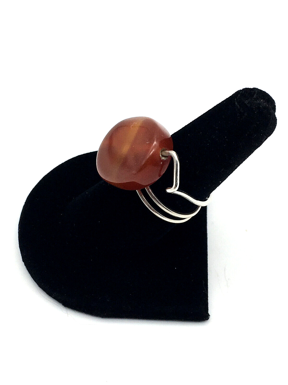 925 Sterling Silver Wire Polished Oval Amber Handcrafted Ring Size 8