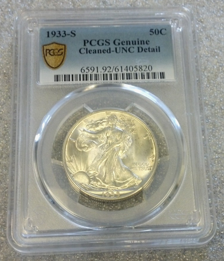 1933-S WALKING LIBERTY SILVER 50c PCGS UNC CLEANED (3253)