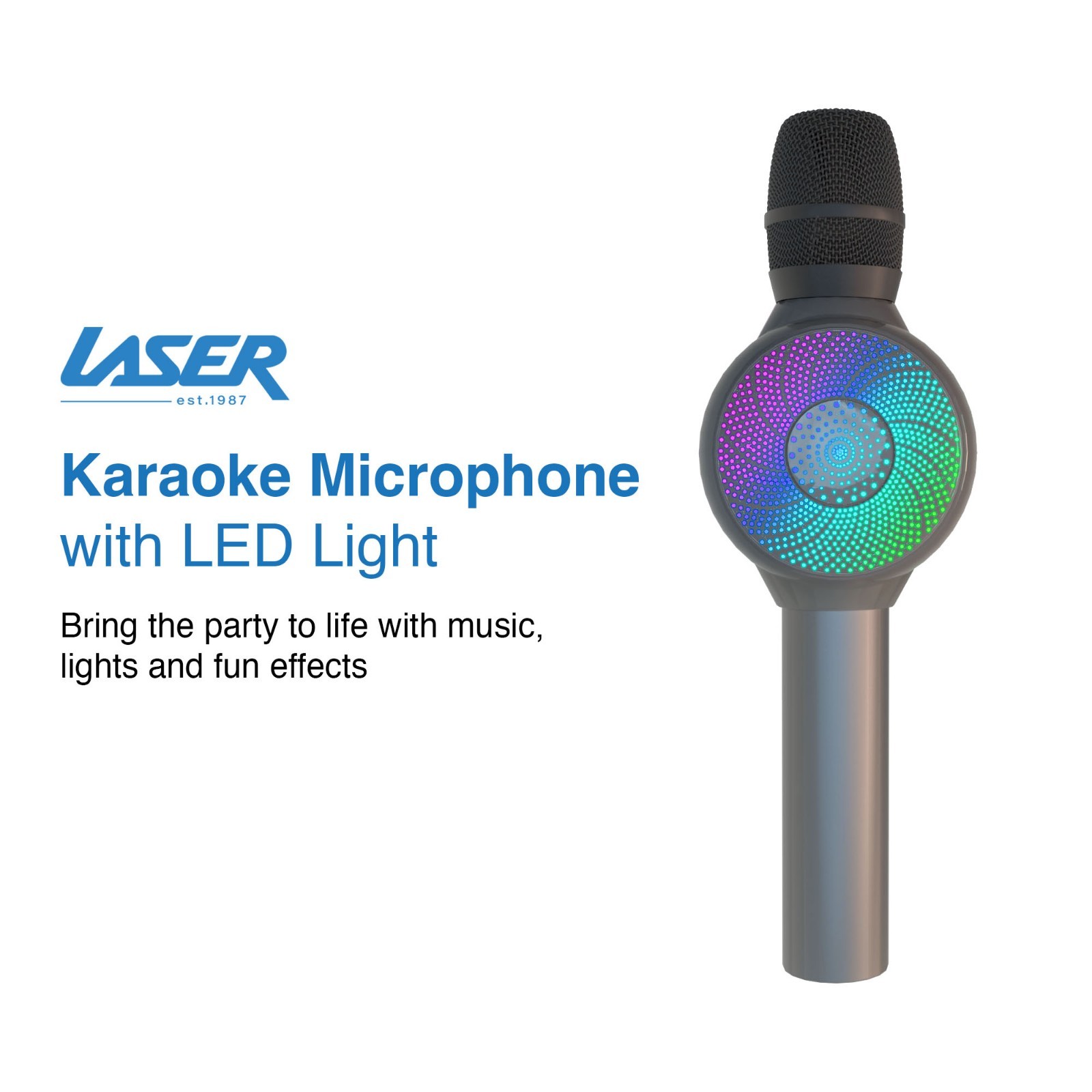 Wireless Karaoke Microphone Silver by Laser with LED Lights and Bluetooth