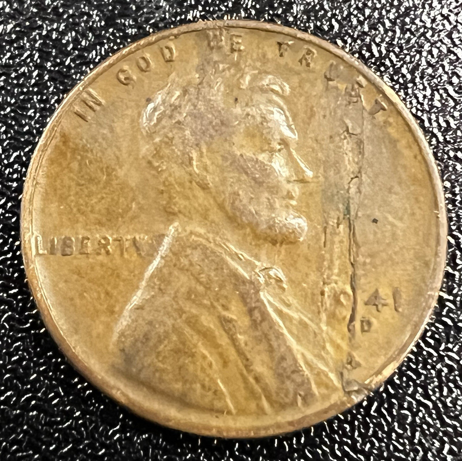 1941 D Lincoln Wheat Cent Major Lamination Penny Error