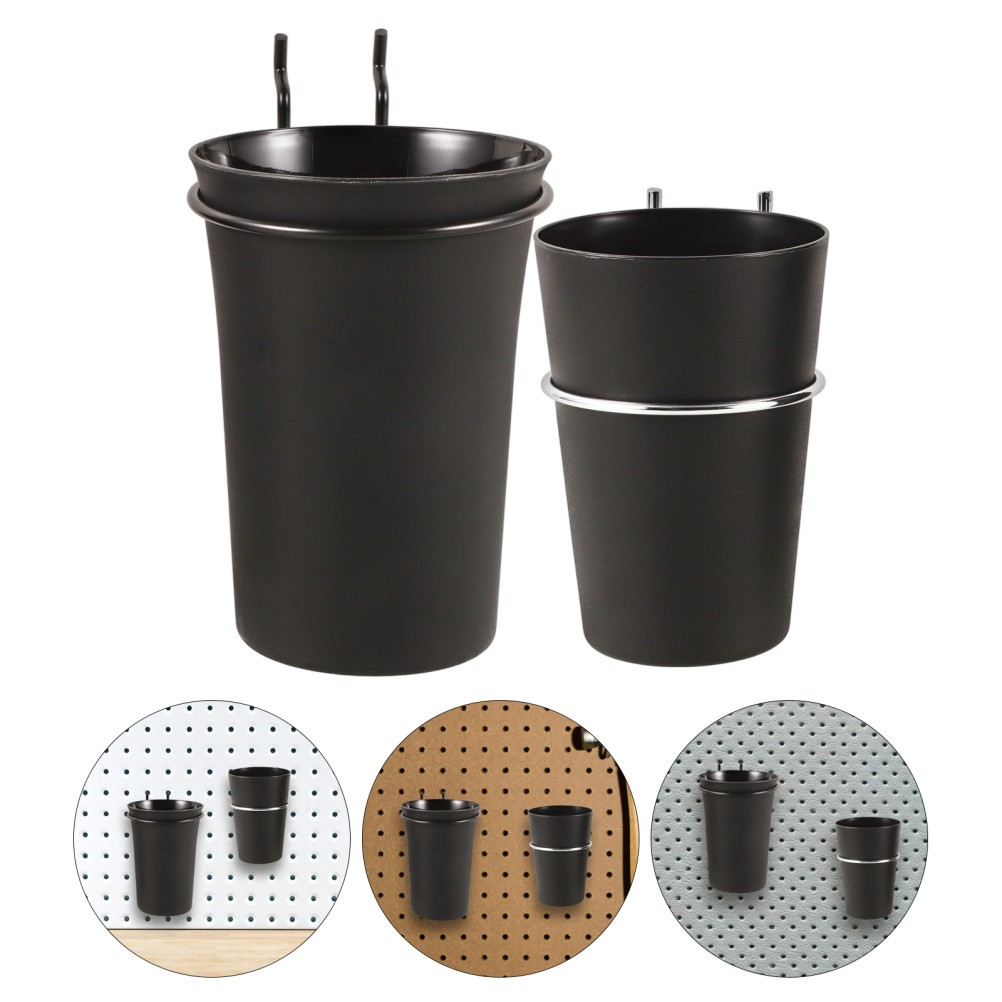 2Pcs Pegboard Tool Organizer Black Cups with Easy Install Hooks for Workspace