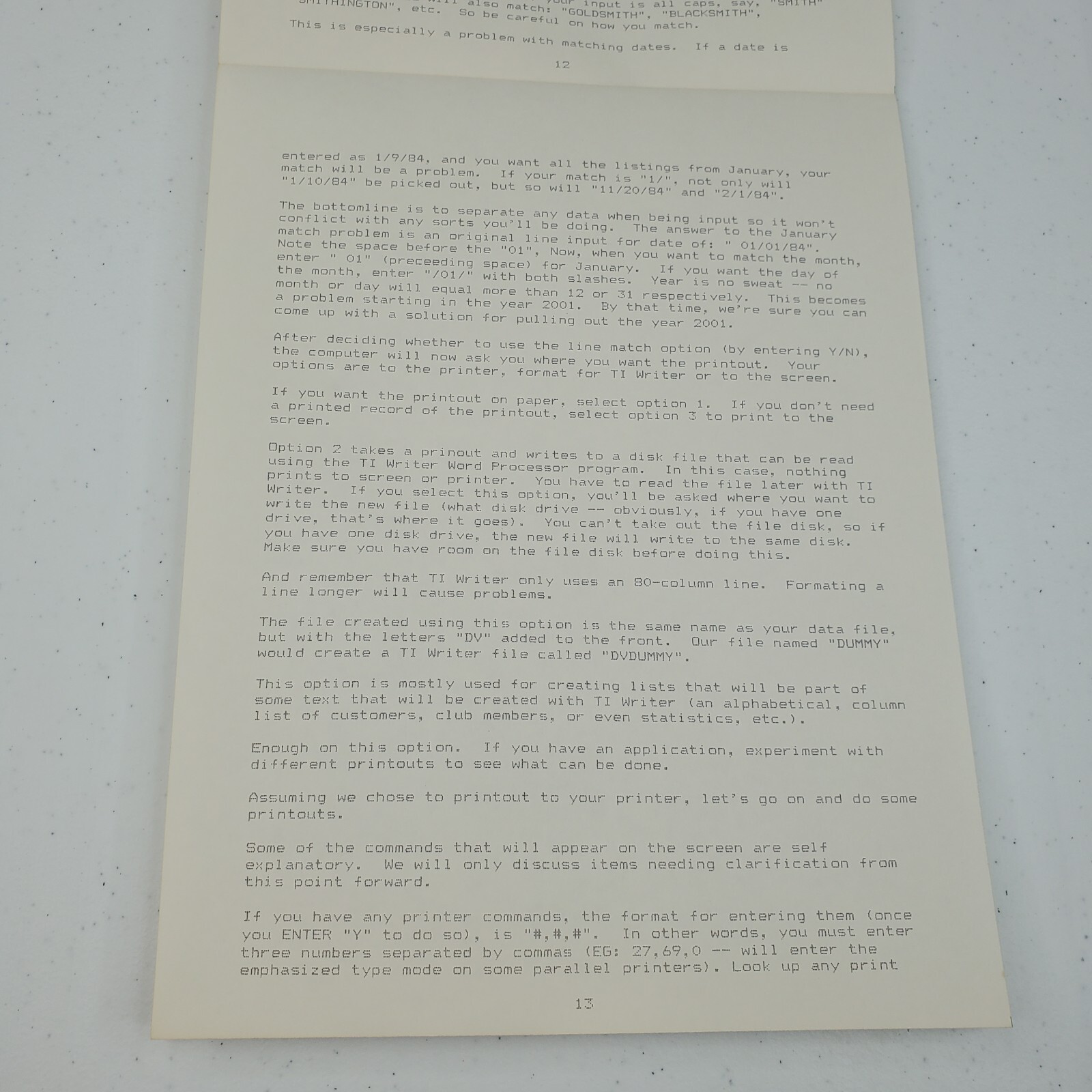 TI-99/4A Data Base 1 Computer Game Manuel Instructions Only Guide SPC Software