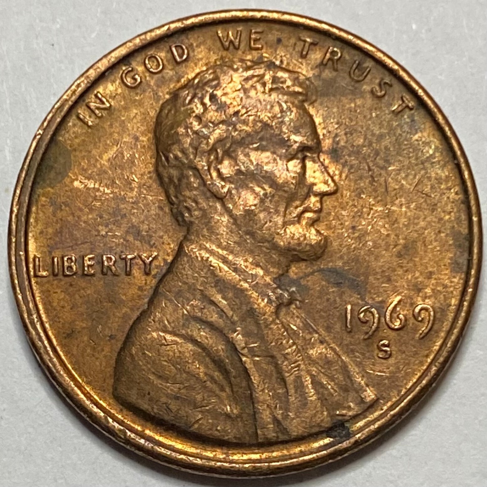 1969 S Penny Obverse Collar Die Clash SW-NW/Reverse Floating Roof and Faint FG