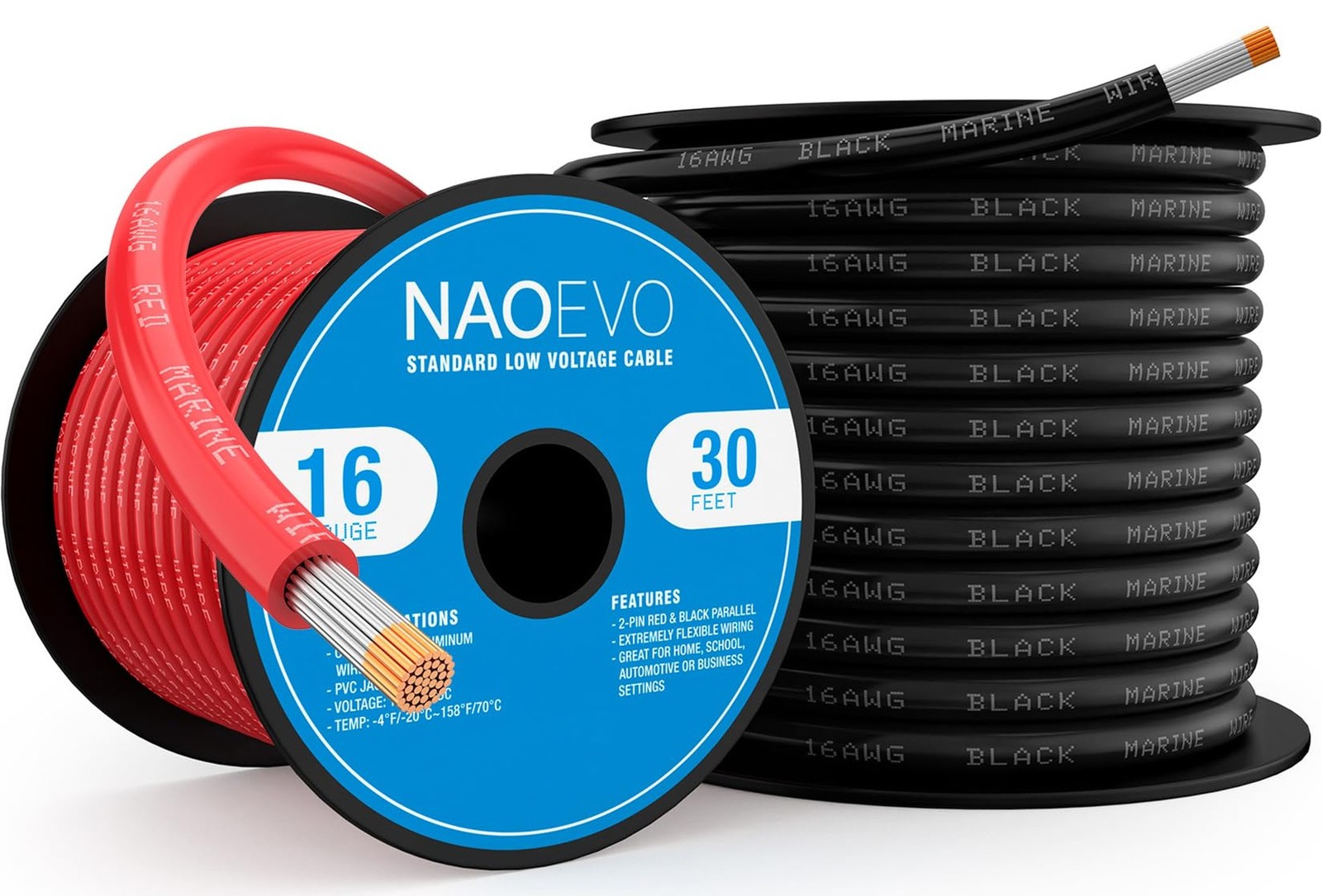 NAOEVO 16 Gauge Marine Wire, 16 AWG Tinned Copper PVC Marine Grade Wire, IP68...
