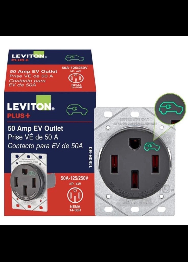 Leviton 50 Amp 125/250 Volt EV Power Outlet/Receptacle, NEMA 14-50R, Black 1450R
